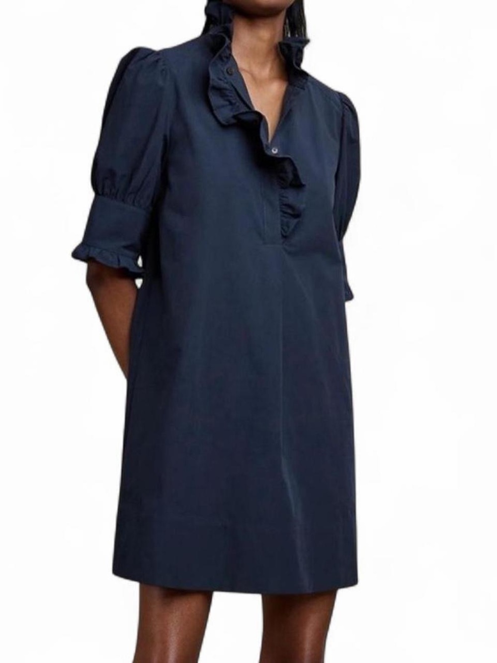 Banana Republic Navy Ruffle Collar Shift Dress
